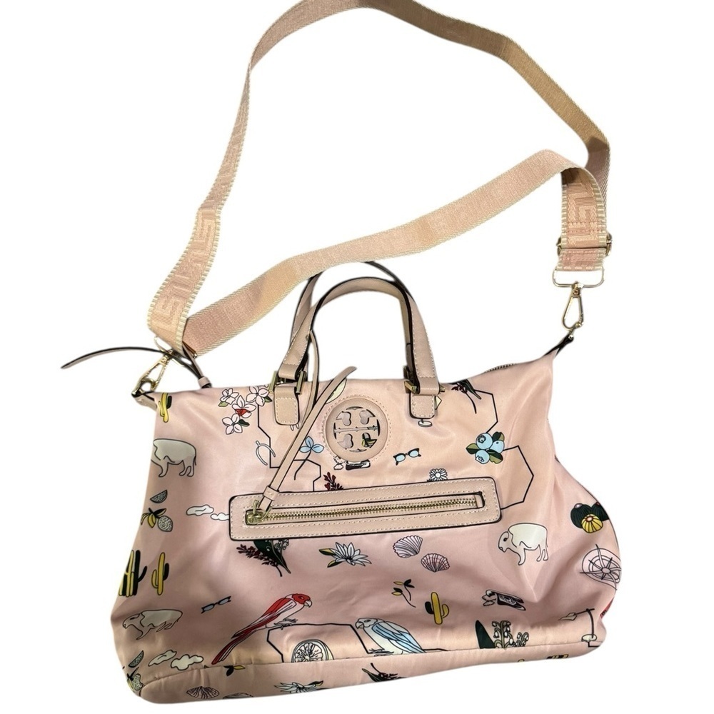 Tory Burch Pink Cherry, Shell, Floral, Parrot Cactus Printed Women's Bag 10x15x6 - Picture 2 of 14
